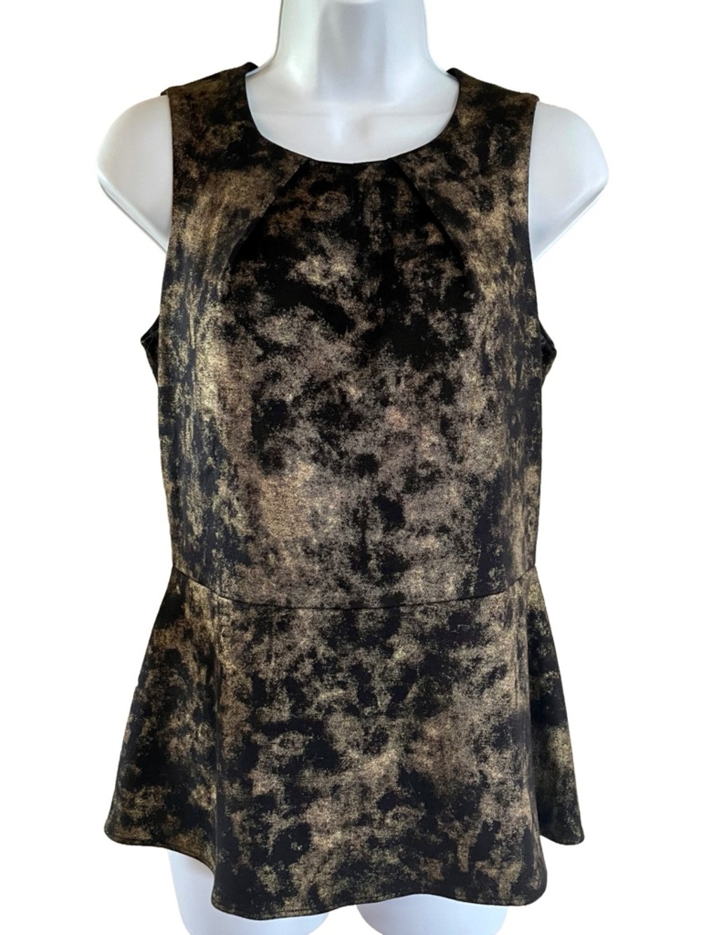 Hunter Bell Silk Peplum Top Black Gold Size 6 Structured